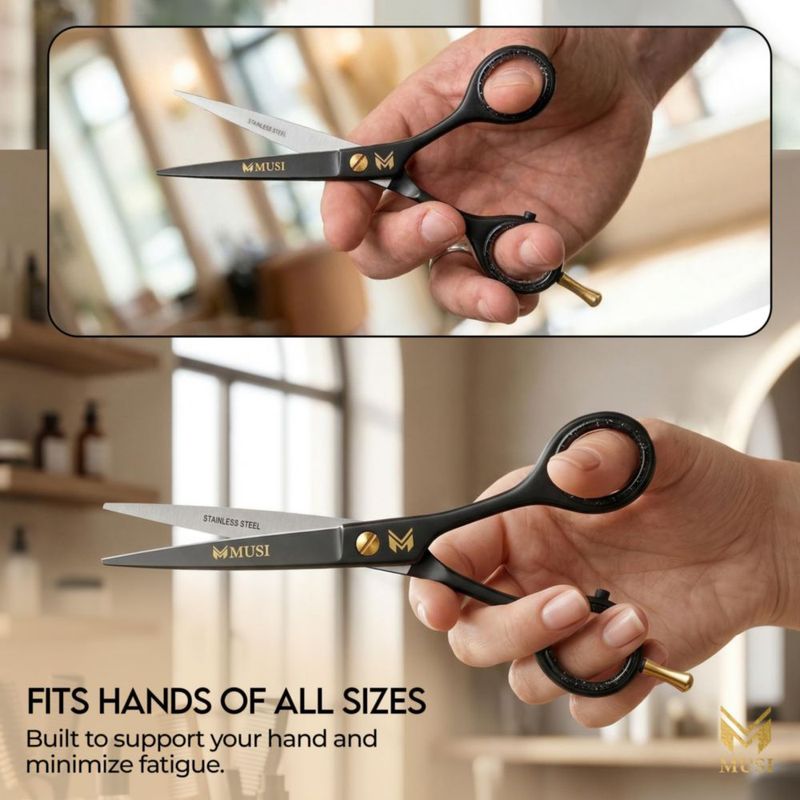 Tijeras de peluquería MUSI 16 cm negro mate profesional