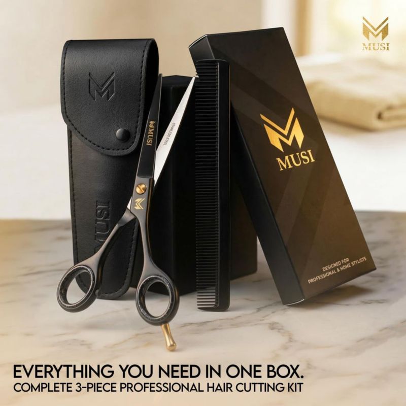 Tijeras de peluquería MUSI 16 cm negro mate profesional