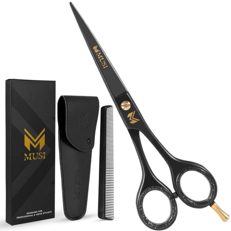 Tijeras de peluquería MUSI 16 cm negro mate profesional