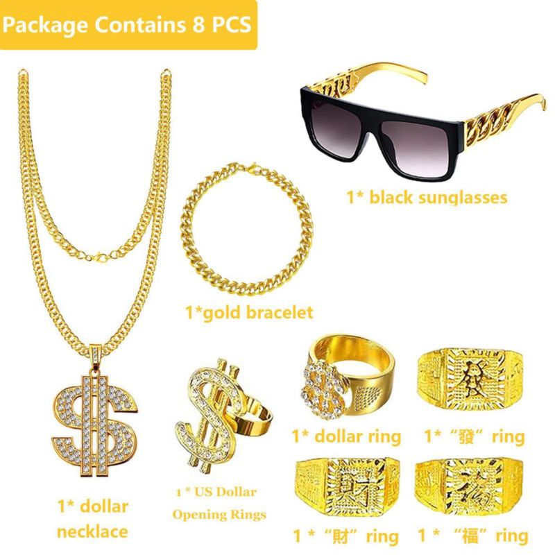 Conjunto de joyería ZhengYuFa estilo Hip Hop años 80/90 accesorios de disfraz