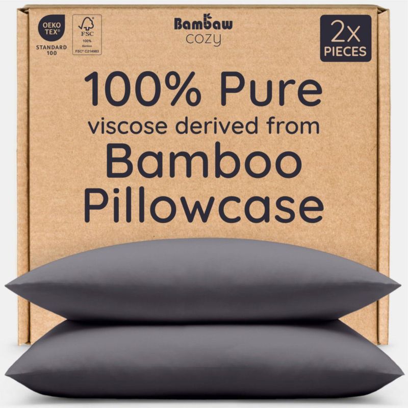Funda de almohada Bambaw King paquete de 2 viscosa de bambú con carbón