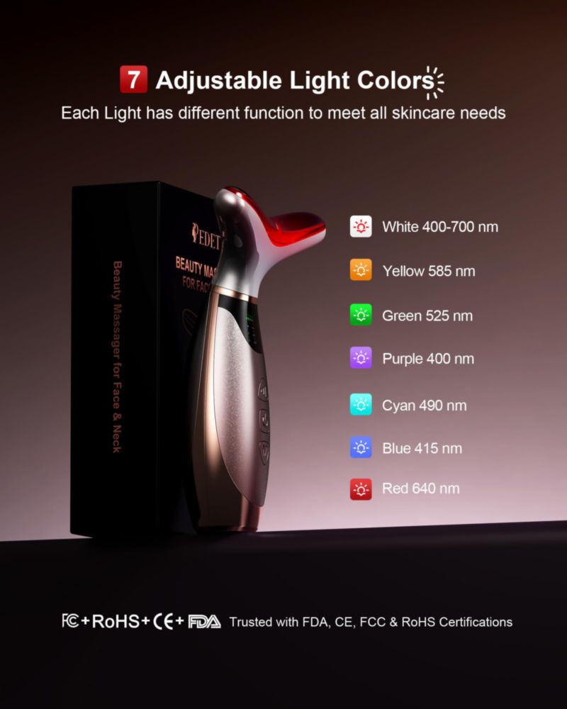 Masajeador facial Pedete de 7 colores con terapia de luz roja