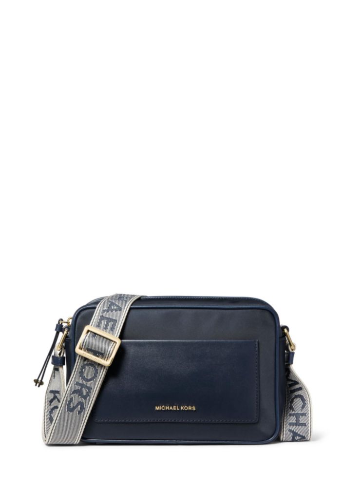 Bolso bandolera Michael Kors Jet Set grande azul marino con correa de cinta