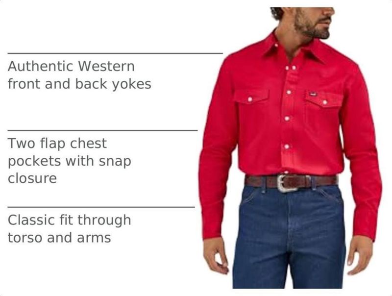 Camisa Wrangler de Corte Vaquero de Manga Larga Roja - Talla Mediana