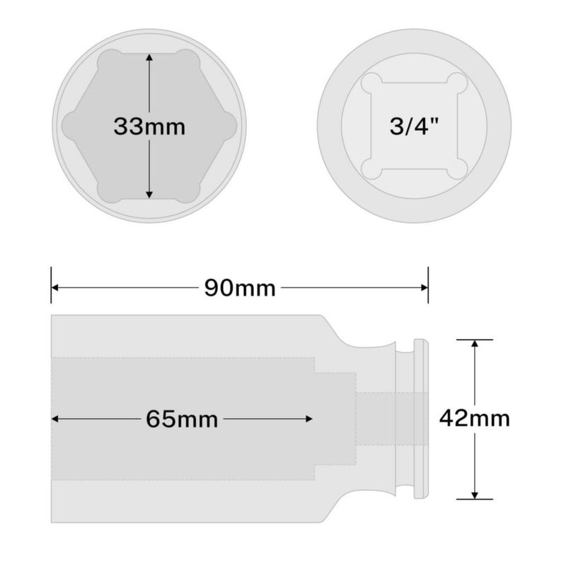Casquillo de Impacto BILITOOLS 33 mm 3/4" CR‑MO 6 puntos