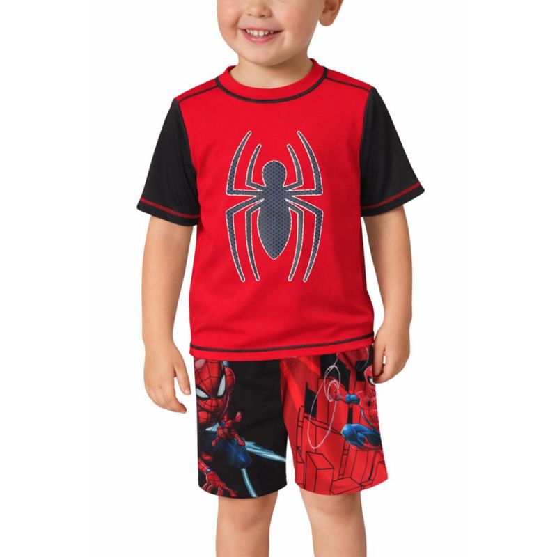 Conjunto de traje de baño Marvel para niños con camiseta de protección solar – Talla 5-6