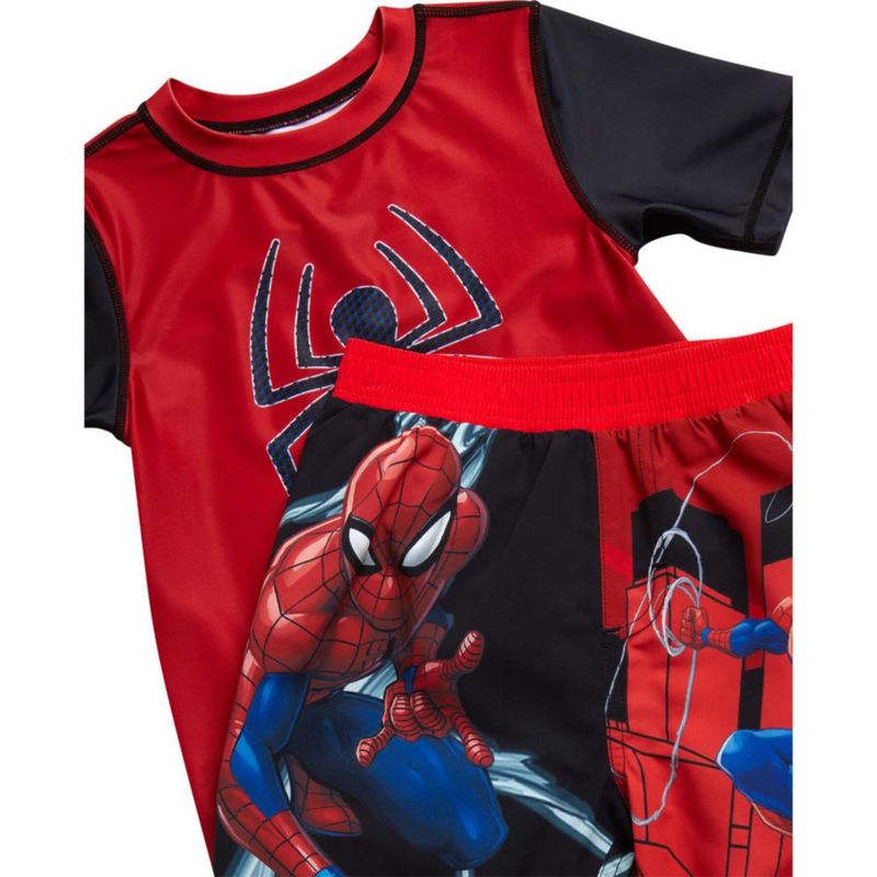 Conjunto de traje de baño Marvel para niños con camiseta de protección solar – Talla 5-6
