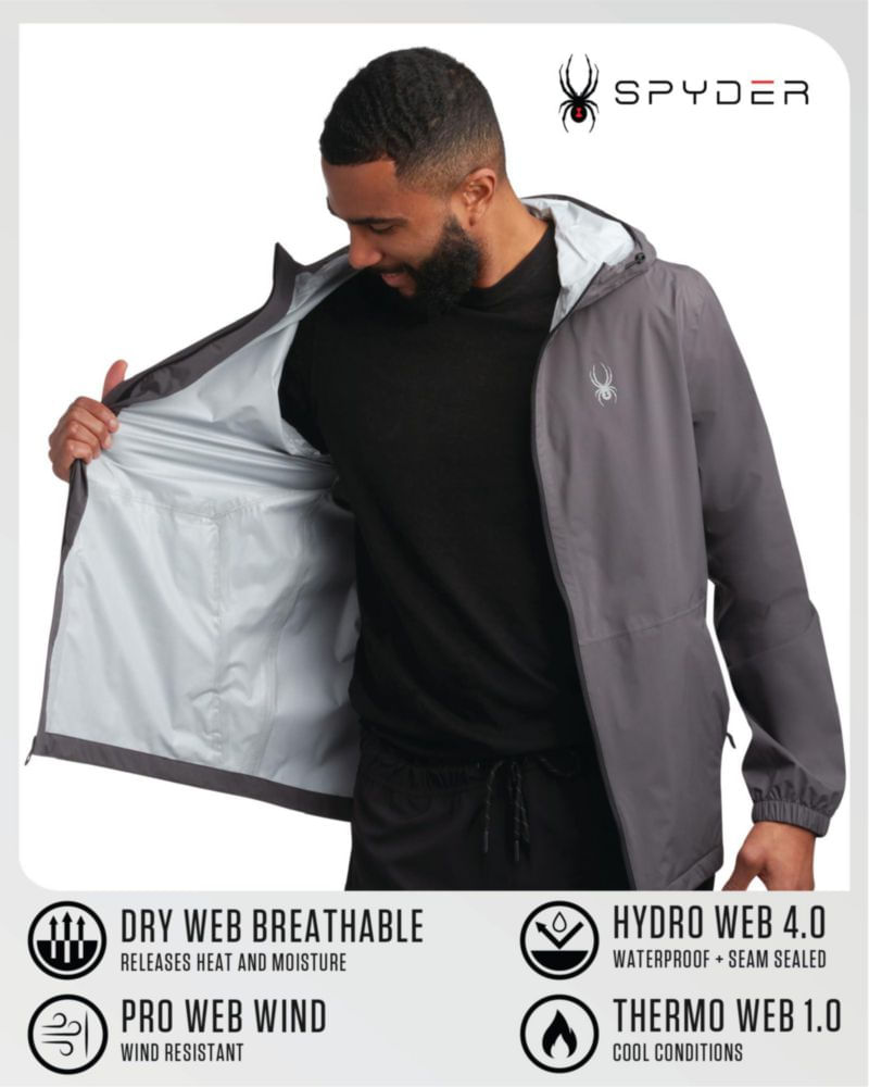 Chaqueta impermeable Spyder para hombre con capucha y diseño plegable