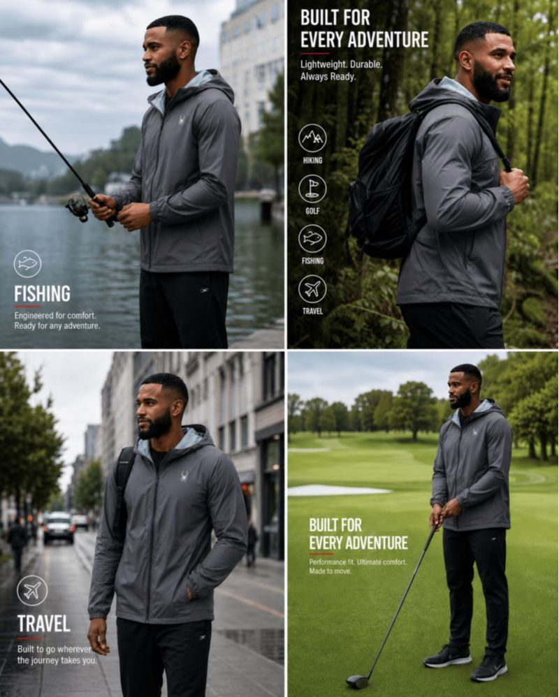 Chaqueta impermeable Spyder para hombre con capucha y diseño plegable