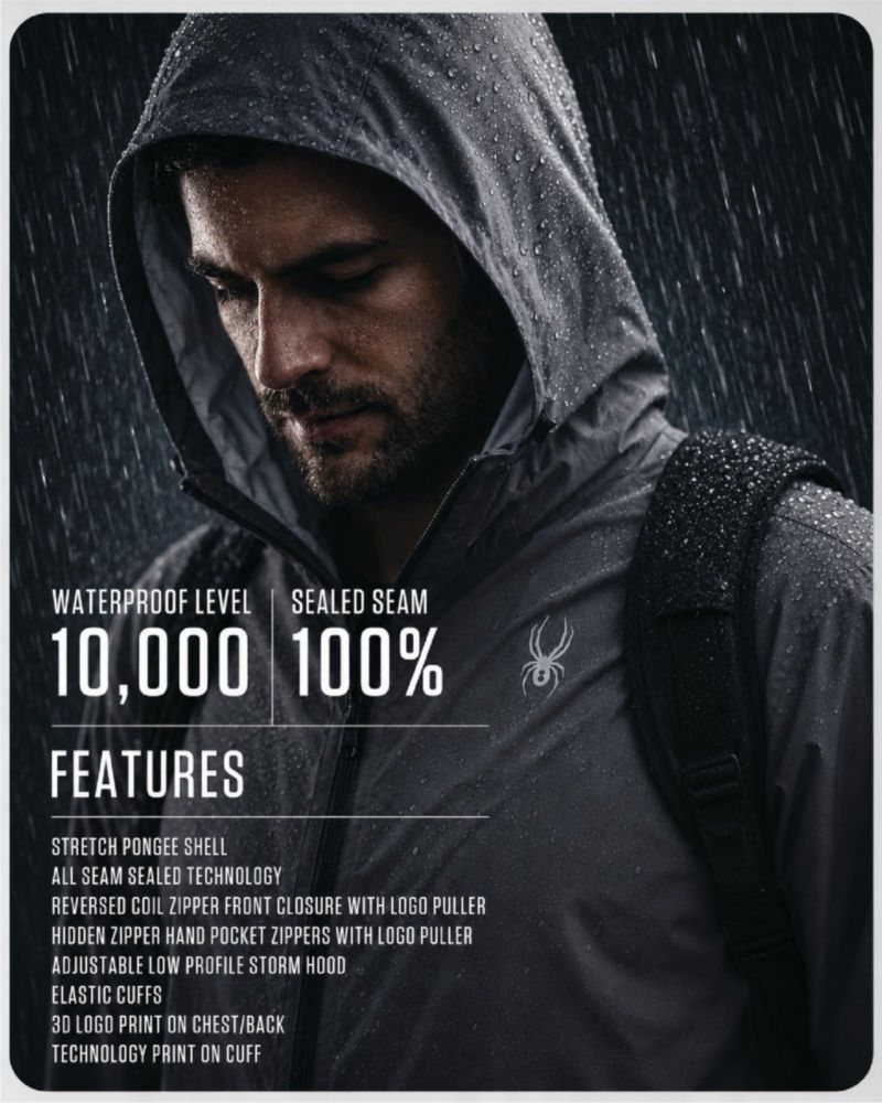 Chaqueta impermeable Spyder para hombre con capucha y diseño plegable
