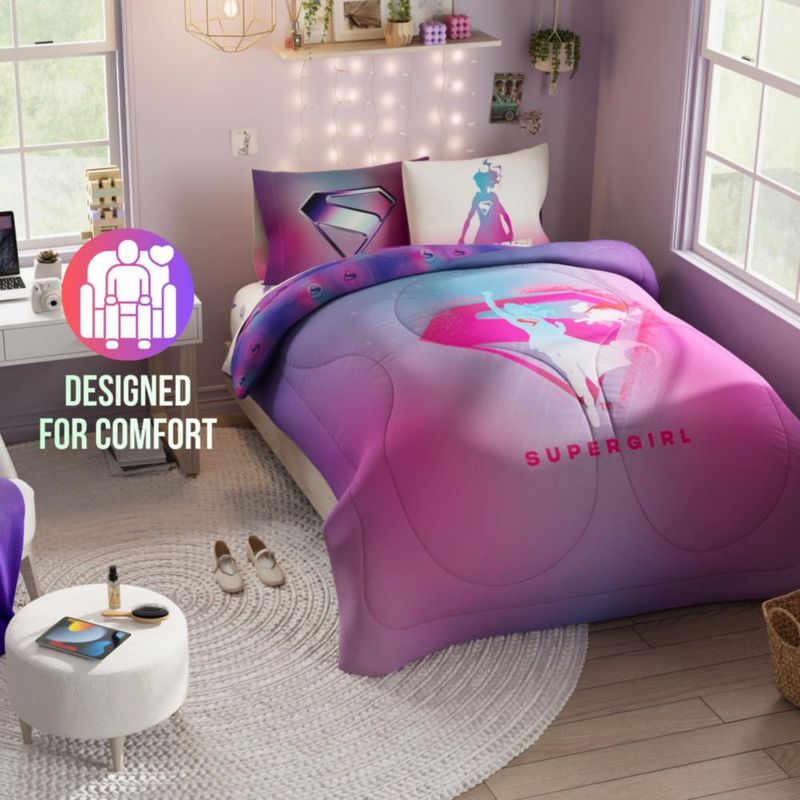 Juego de ropa de cama Franco Full de 5 piezas Supergirl reversible