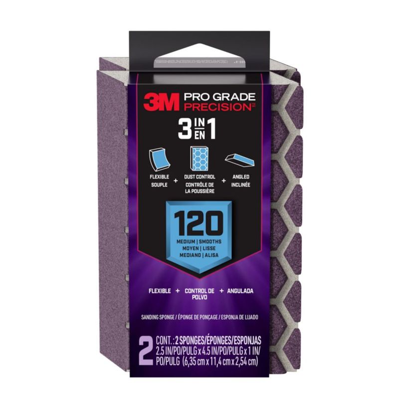 Esponja de lijado 3M Pro Grade Precision 3‑en‑1 120 granos paquete de 2 unidades lavable