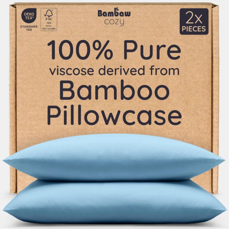 Funda de almohada Bambaw de viscosa – Pack de 2 – Tamaño estándar – Azul Dream