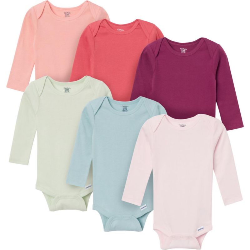 Body Gerber 12 meses rosa pack de 6 manga larga