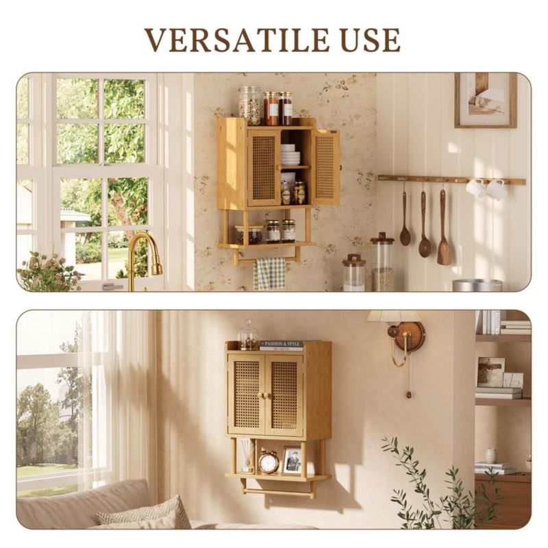 Gabinete de baño AmazerBath 21 × 42 × 67 cm bambú con puertas de ratán