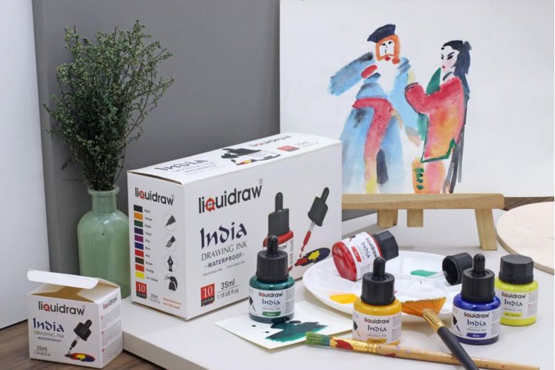 Liquidraw Tinta de Dibujo a Prueba de Agua 10 Colores Variados - 35 ml (118 fl oz)