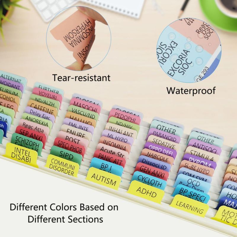 Solapas de índice genéricas DSM-5 codificadas por colores laminadas