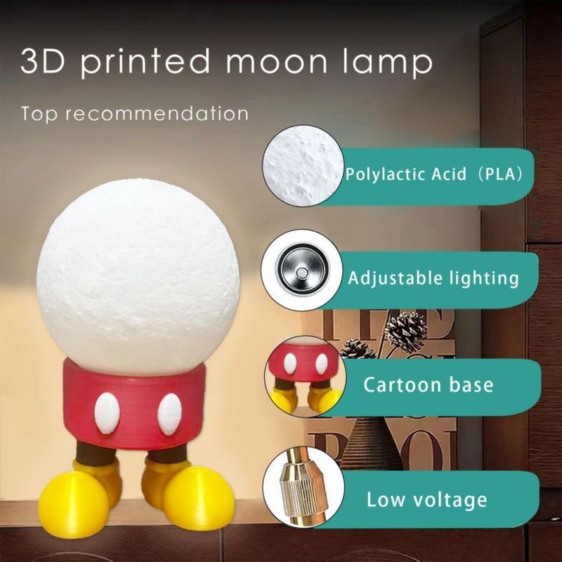 Lámpara mágica printsilk Luna Cartoon 3D con brillo lunar
