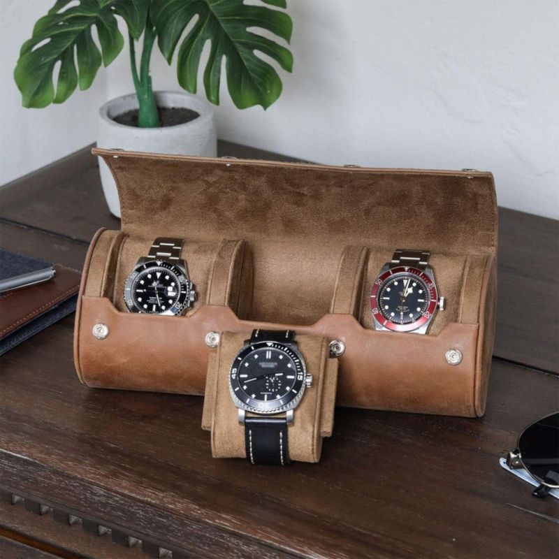 Estuche enrollable para relojes ROTHWELL 3 unidades color tostado 24 × 10 × 7 cm