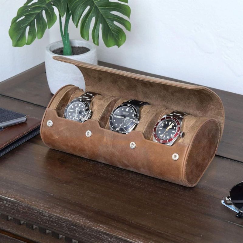 Estuche enrollable para relojes ROTHWELL 3 unidades color tostado 24 × 10 × 7 cm