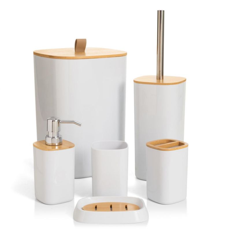 Juego de baño Moss & Stone de 6 piezas blanco y bambú