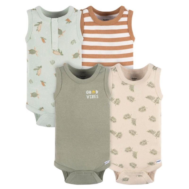 Body sin mangas Gerber 6‑9 meses con tortugas marinas – Pack de 4