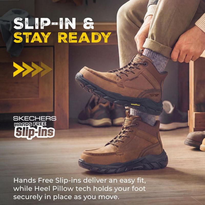 BOTAS Skechers Santoro de Cuero con Punta de Seguridad Tipo Moc Slip‑In