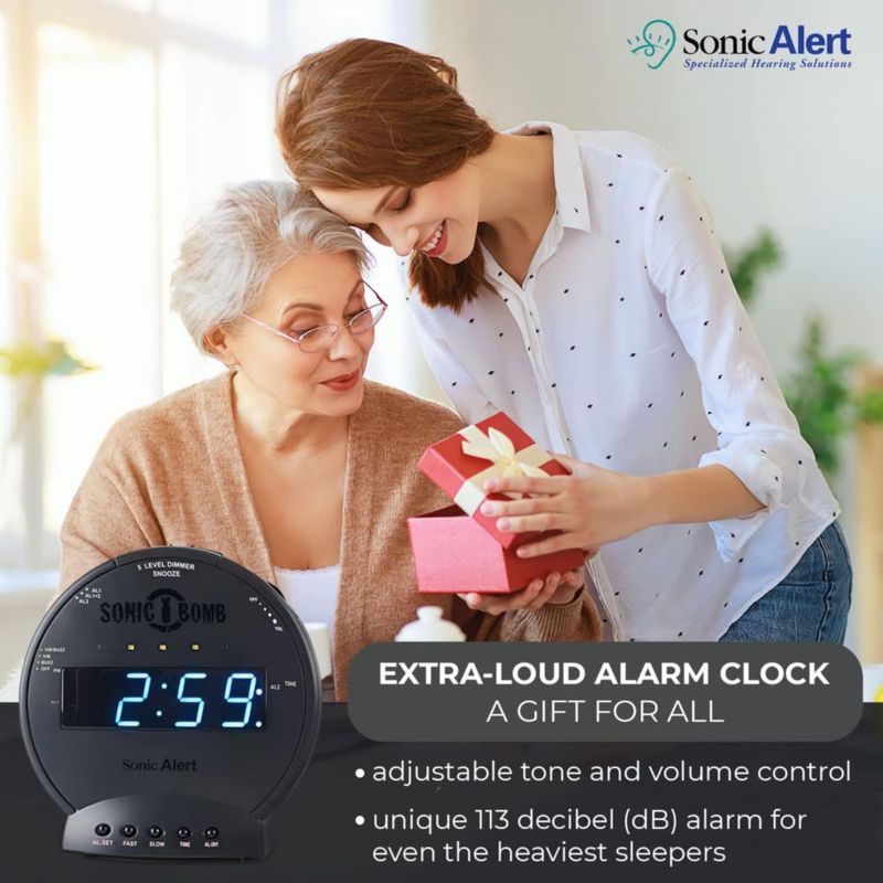 Reloj despertador Sonic Alert Sonic Bomb con agitador de cama negro