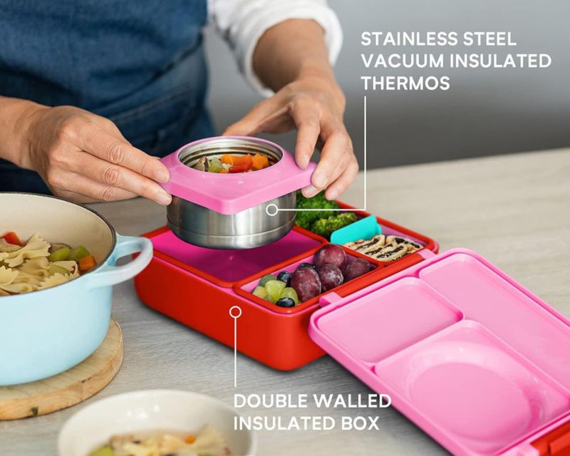 Bento Box OmieBox para niños con aislamiento térmico y termo a prueba de fugas