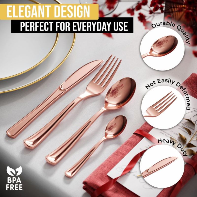 Tenedor de Plástico Rosa Dorado Exquisite - 120 unidades - Alta resistencia