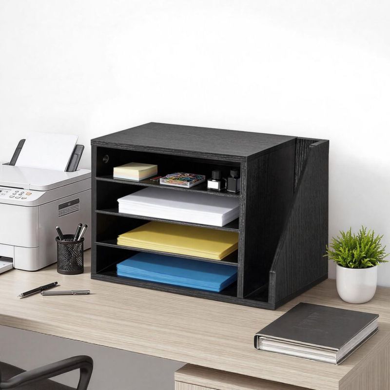 Organizador de documentos VEVOR de 4 compartimentos negro madera MDF