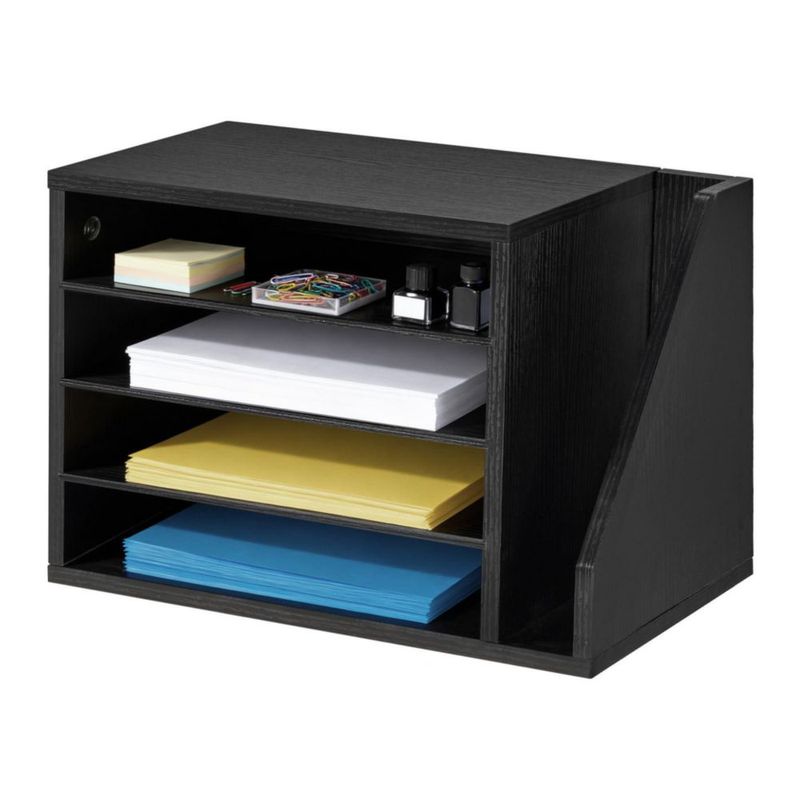 Organizador de documentos VEVOR de 4 compartimentos negro madera MDF