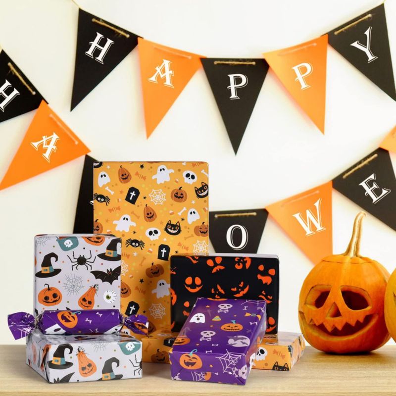Papel de regalo PlandRichW 52 cm × 74 cm – 12 hojas para Halloween