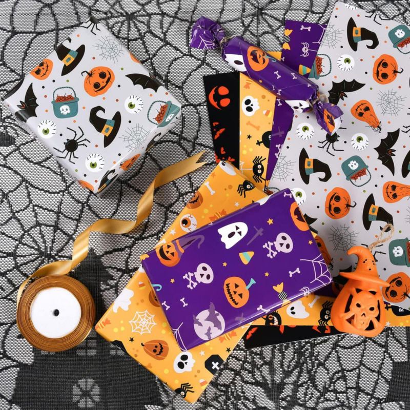 Papel de regalo PlandRichW 52 cm × 74 cm – 12 hojas para Halloween
