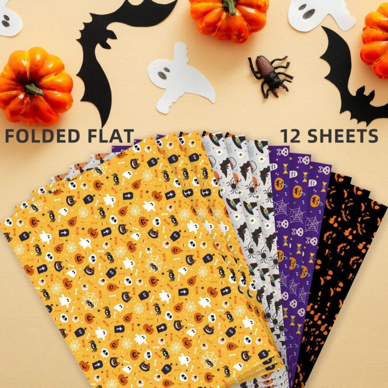 Papel de regalo PlandRichW 52 cm × 74 cm – 12 hojas para Halloween