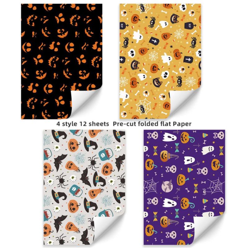 Papel de regalo PlandRichW 52 cm × 74 cm – 12 hojas para Halloween