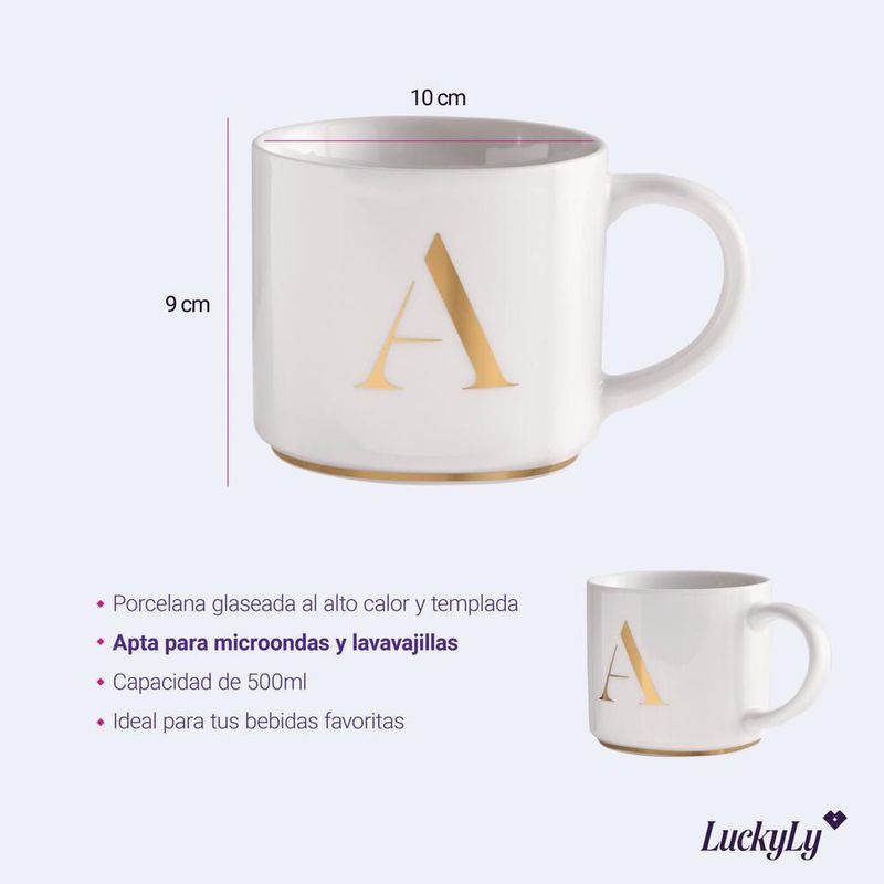 Taza luckyly 500ml térmica iniciales letras a - z marla blanca