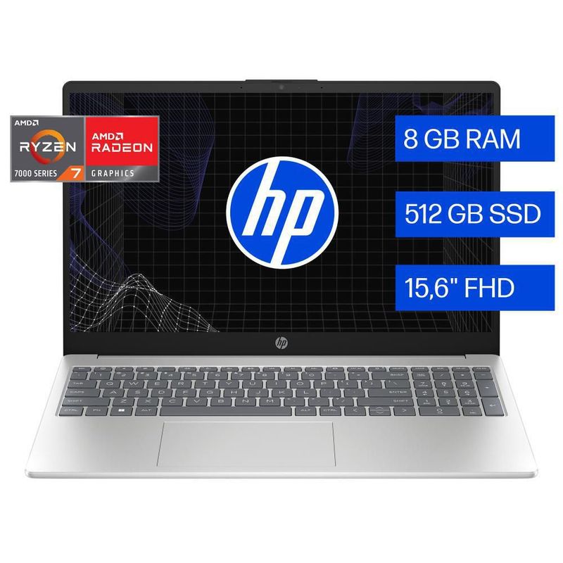 Laptop HP 15-fc0287la AMD Ryzen7 8GB RAM 512 GB SSD Plata