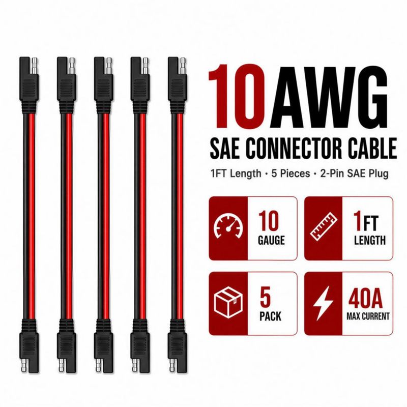 Conector SAE FLAPRV Paquete de 5 unidades 12 V 2 pines 30 cm