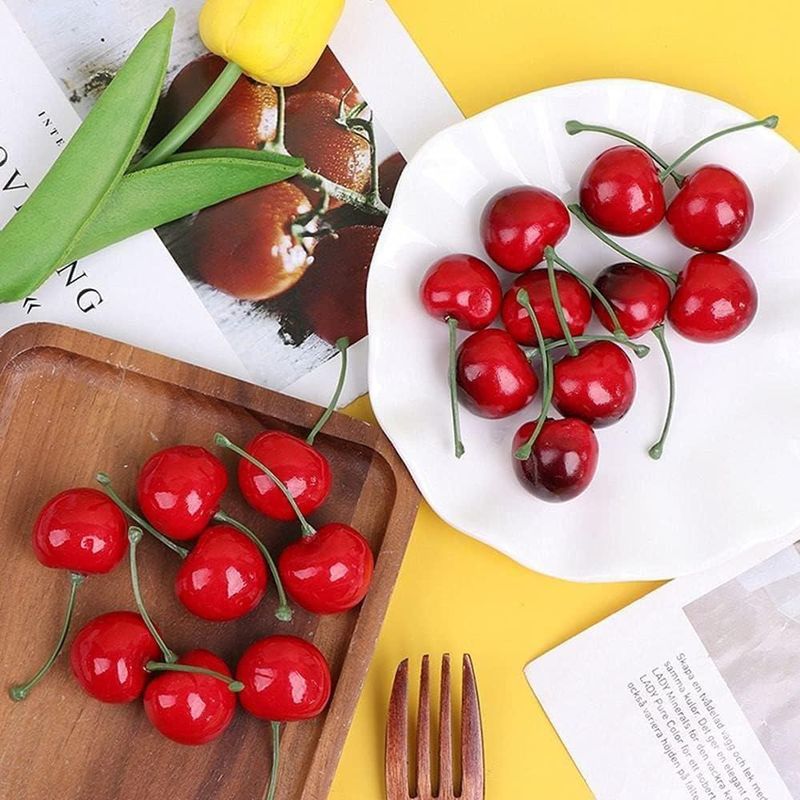Cerezas artificiales de plástico rojo – 20 unidades