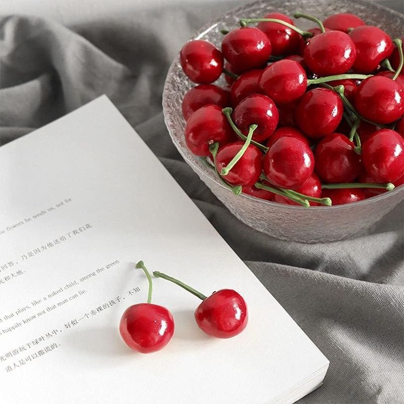 Cerezas artificiales de plástico rojo – 20 unidades