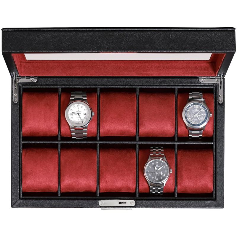 Caja de Relojes ROTHWELL de Cuero 10 Ranuras Negro/Rojo
