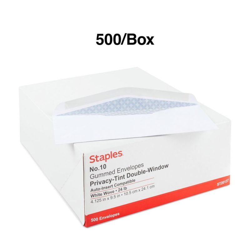 Sobres STAPLES #10 blancos 500 pzas con tintado de seguridad