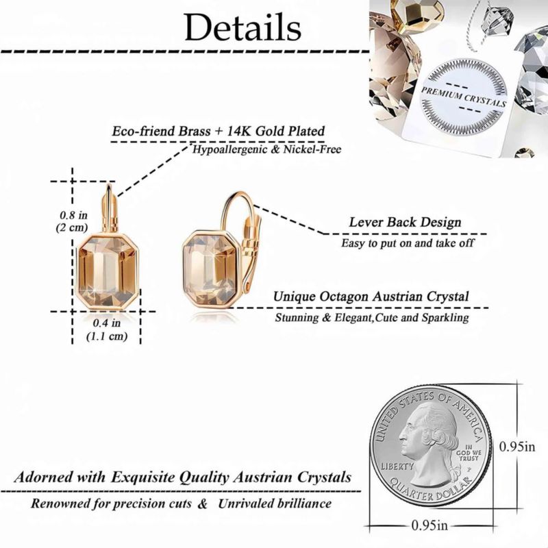 Pendientes EVEVIC Octágono de Cristal Colgante Baño de Oro
