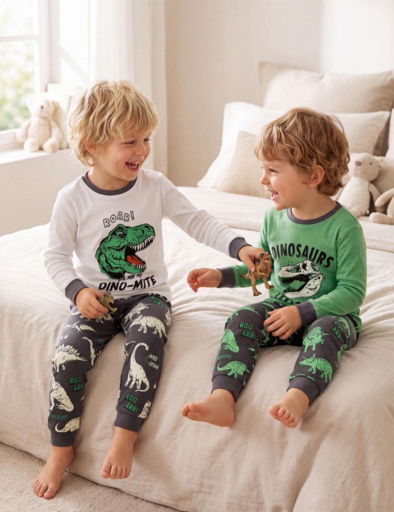 Set de pijama Yoofoss 4T Algodón Orgánico con Dinosaurios Verde y Negro