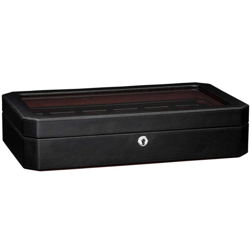 Caja para Relojes ROTHWELL de 12 Compartimentos en Cuero Negro/Rojo