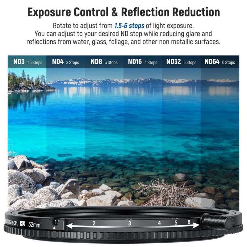 Filtro de lente NEEWER 52 mm ND3‑64 y CPL 2 en 1