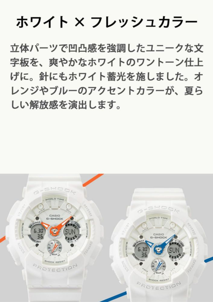 Reloj G‑Shock GMA‑S120 con correa blanca y naranja