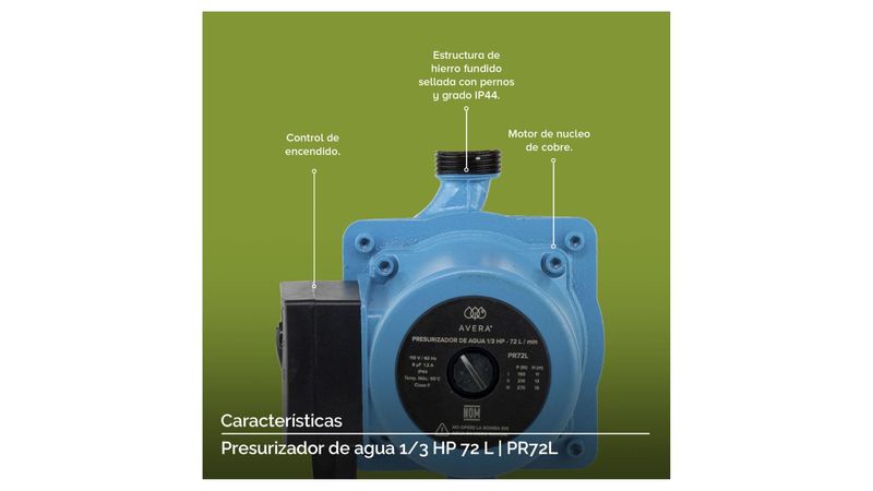 Bomba Presurizadora De Agua Automática 1/3 Hp Avera Pr72l Color Azul