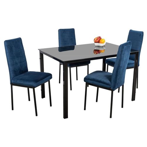 Comedor Troya 4 Azul Sillas Tubulares y Cubierta de Cristal